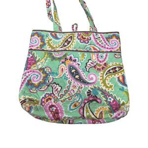 Vera Bradley Paisley Print Quilted Tote Bag With Interior Pockets & Long Straps